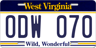 WV license plate ODW070