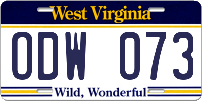 WV license plate ODW073
