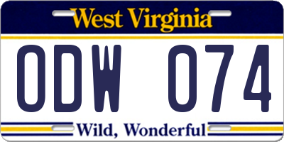 WV license plate ODW074