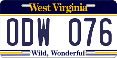 WV license plate ODW076