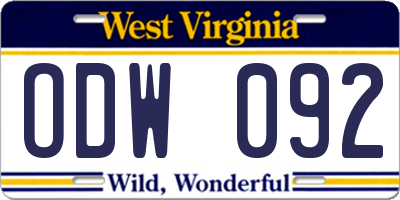 WV license plate ODW092