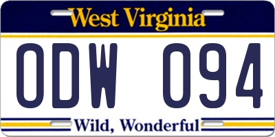 WV license plate ODW094