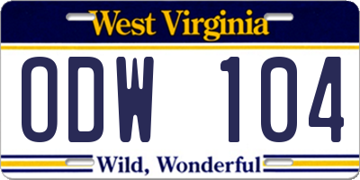 WV license plate ODW104