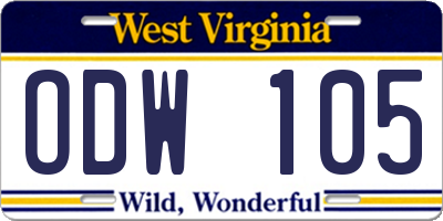 WV license plate ODW105