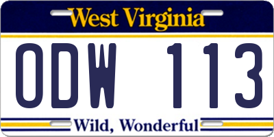 WV license plate ODW113