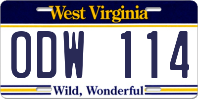 WV license plate ODW114