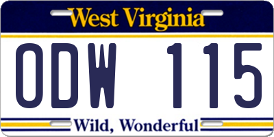 WV license plate ODW115