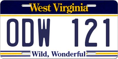 WV license plate ODW121