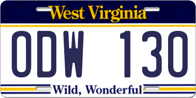 WV license plate ODW130