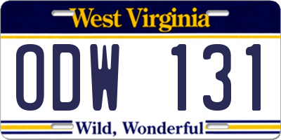 WV license plate ODW131
