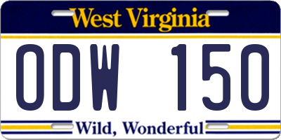 WV license plate ODW150