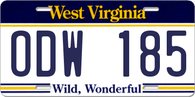 WV license plate ODW185