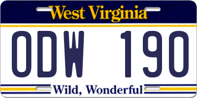 WV license plate ODW190