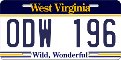 WV license plate ODW196