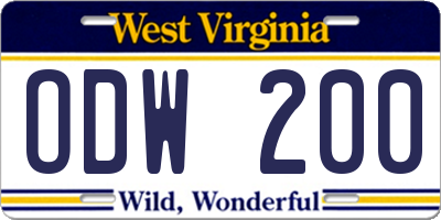 WV license plate ODW200