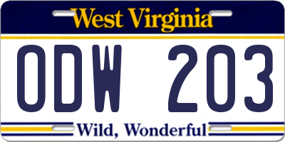 WV license plate ODW203