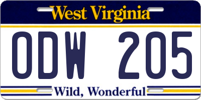 WV license plate ODW205