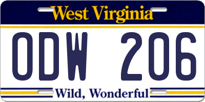 WV license plate ODW206