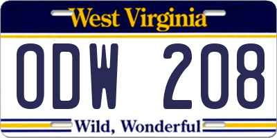 WV license plate ODW208