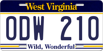 WV license plate ODW210