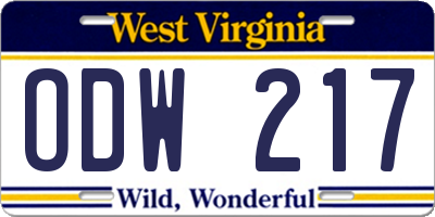 WV license plate ODW217