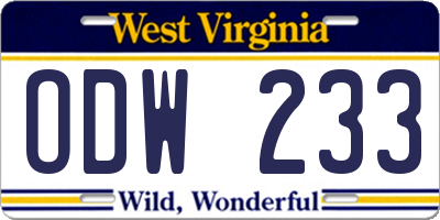 WV license plate ODW233
