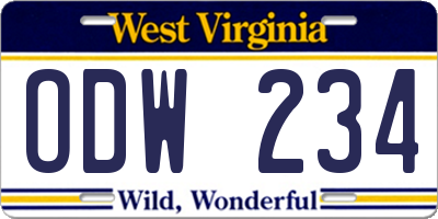 WV license plate ODW234