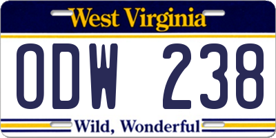 WV license plate ODW238