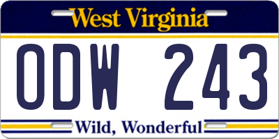WV license plate ODW243