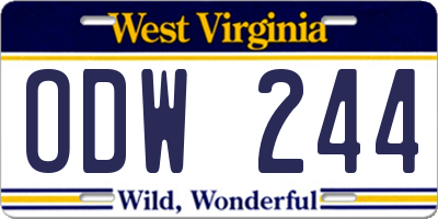WV license plate ODW244