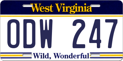 WV license plate ODW247