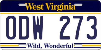WV license plate ODW273