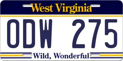 WV license plate ODW275
