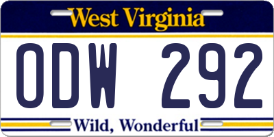 WV license plate ODW292