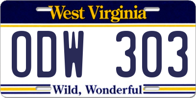 WV license plate ODW303