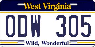 WV license plate ODW305