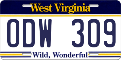 WV license plate ODW309