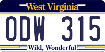 WV license plate ODW315