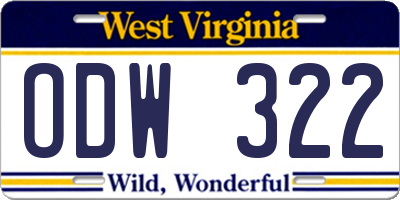 WV license plate ODW322