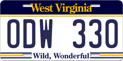WV license plate ODW330