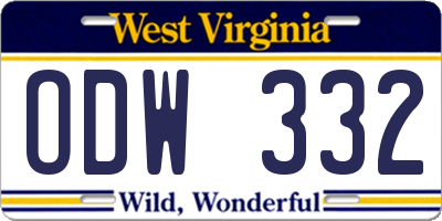 WV license plate ODW332