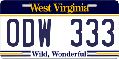 WV license plate ODW333