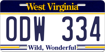 WV license plate ODW334