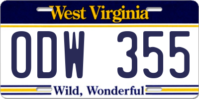 WV license plate ODW355
