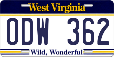 WV license plate ODW362