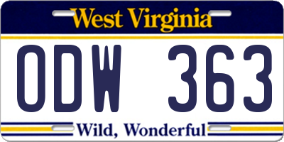 WV license plate ODW363