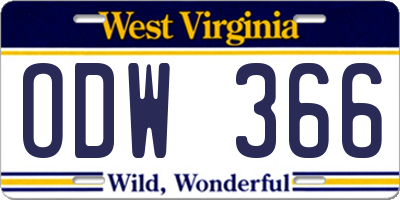 WV license plate ODW366