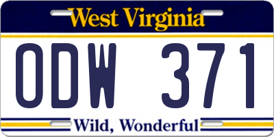 WV license plate ODW371