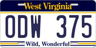 WV license plate ODW375
