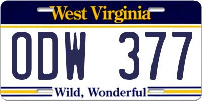 WV license plate ODW377